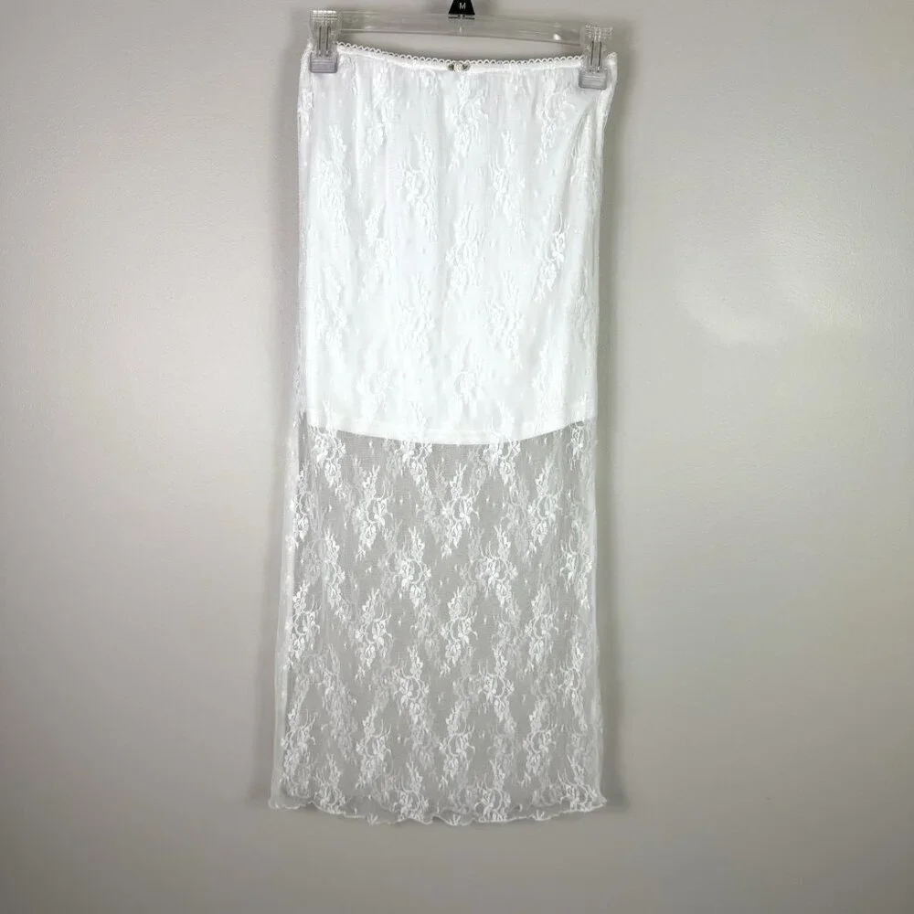 All In Favor White Lace Midi Skirt Small Sheer Overlay Lined NWOT Cottagecore - Picture 3 of 11